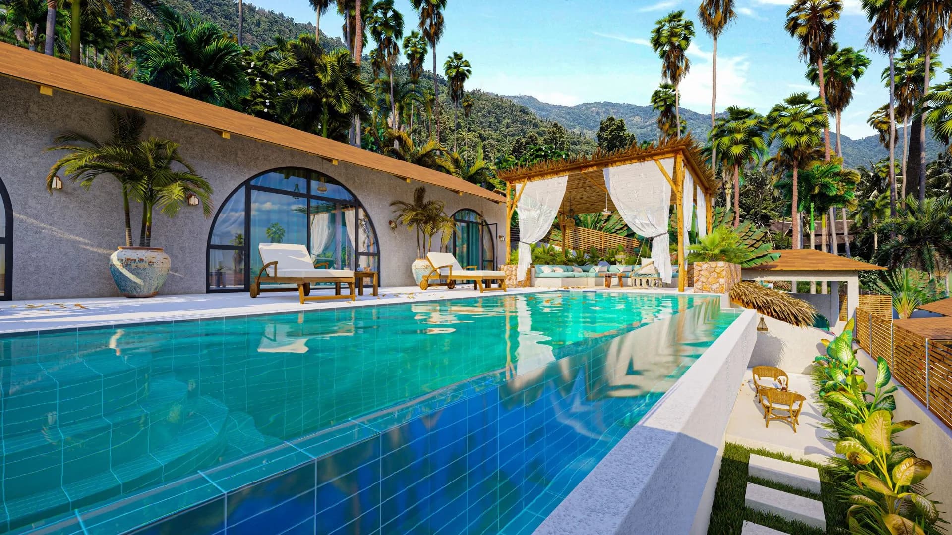Balinese style 3 bedroom mountain view villa for sale in Lamai, easy road access-VIL0089 — view 1